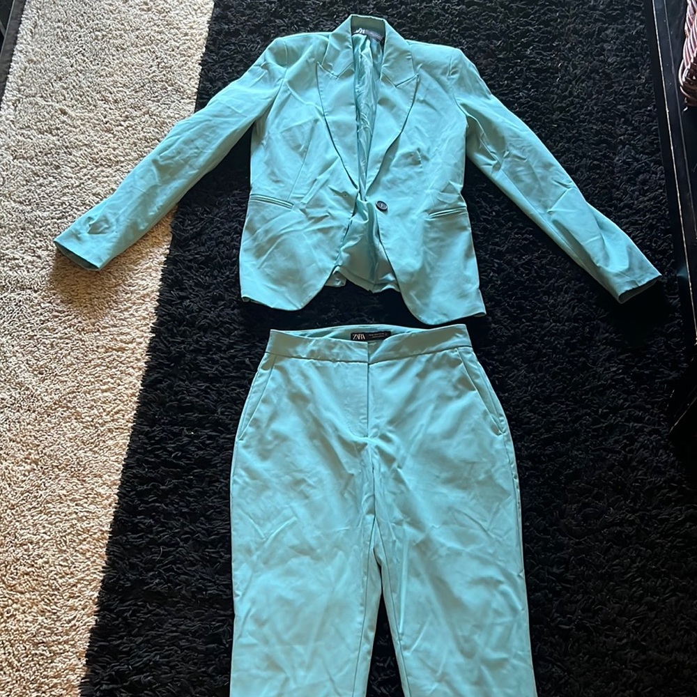 Zara size 2 teal blazer with matching teal pantsuit set